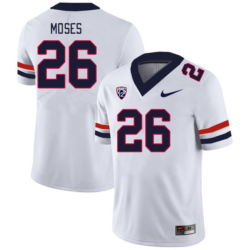 Men #26 Canyon Moses Arizona Wildcats College Football Jerseys Stitched-White - Click Image to Close